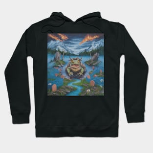 watercolor zombie frog in lake with horns Hoodie